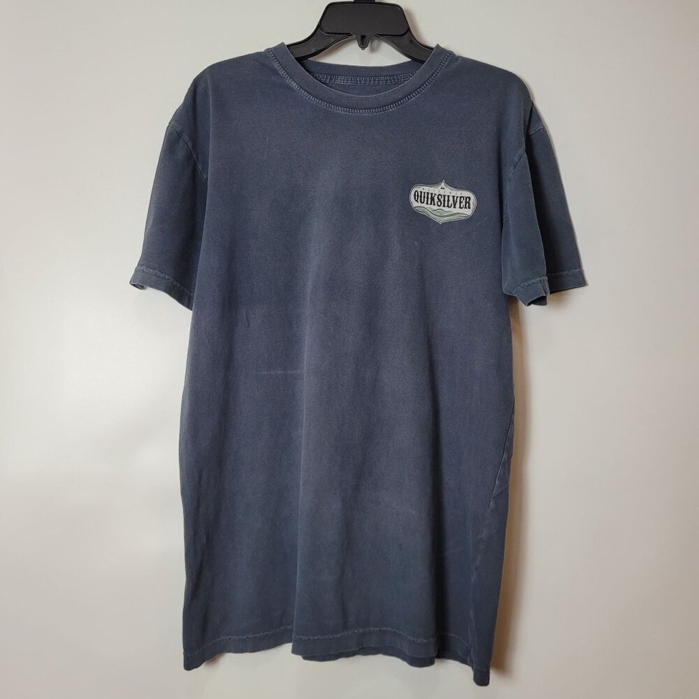 Quiksilver Waterman Blue Graphic Logo T-Shirt L 100% Cotton Short Sleeve Casual